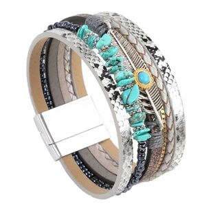 NWT Multi-Strand Bracelet with Turquoise and Feather Details – Stylish Boho-Chic